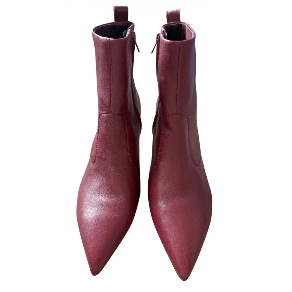 Franco Sarto Kura Kitten Heel Leather Burgundy Ankle Boots Size 9.5